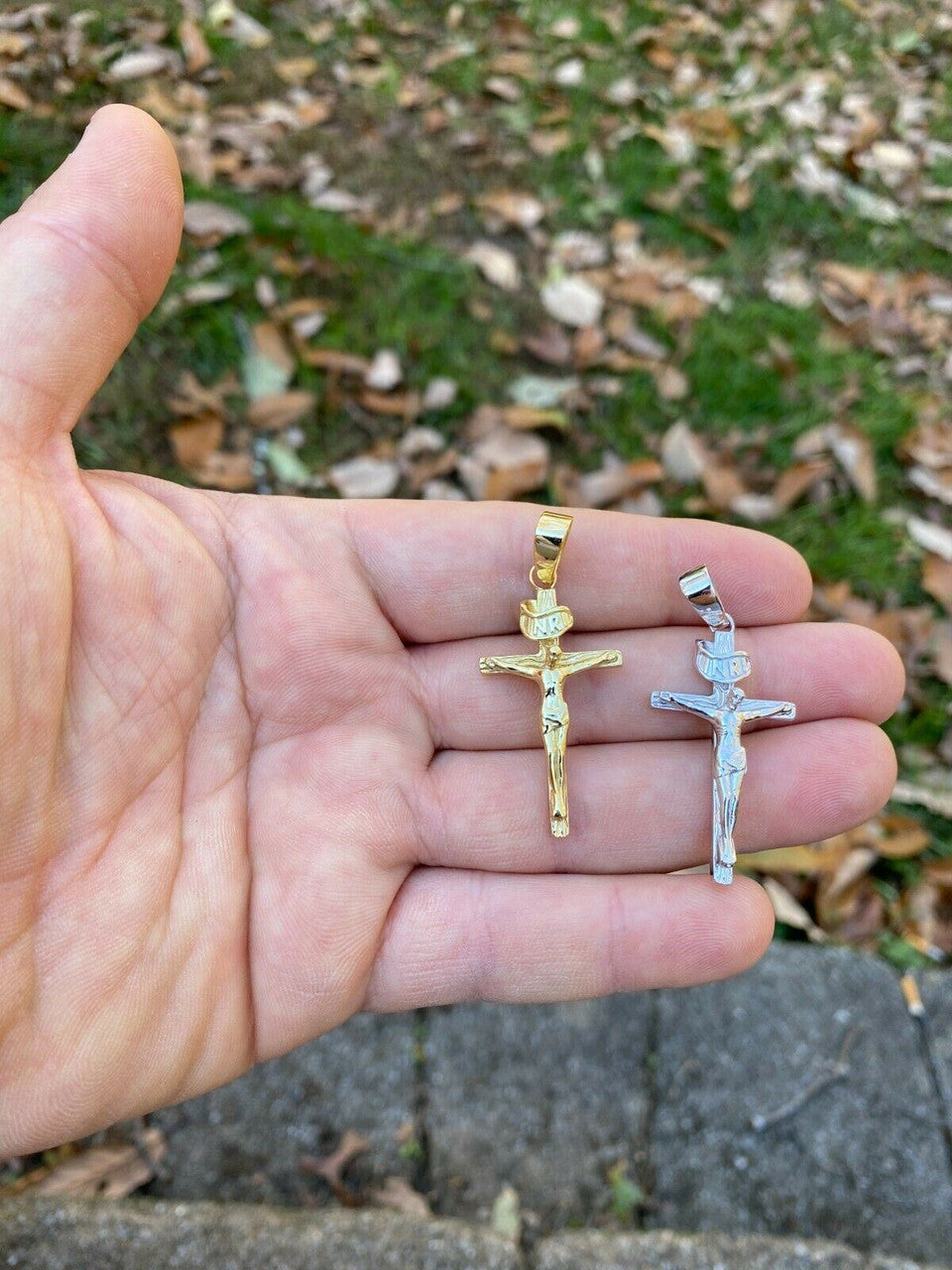 Italiano Silver, Inc Real Solid 925 Sterling Silver Plain Gold Cross Jesus Crucifix Pendant Necklace