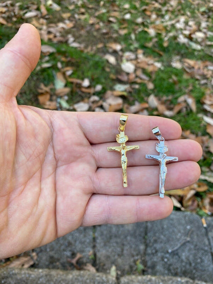Italiano Silver, Inc Real Solid 925 Sterling Silver Plain Gold Cross Jesus Crucifix Pendant Necklace