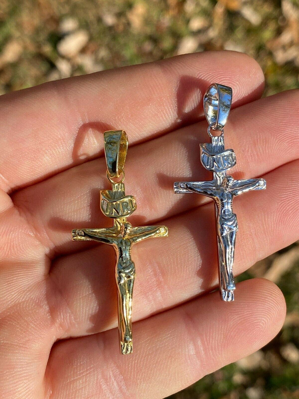 Italiano Silver, Inc Real Solid 925 Sterling Silver Plain Gold Cross Jesus Crucifix Pendant Necklace