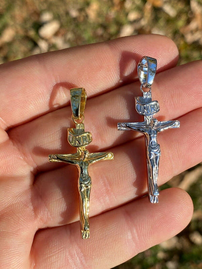 Italiano Silver, Inc Real Solid 925 Sterling Silver Plain Gold Cross Jesus Crucifix Pendant Necklace