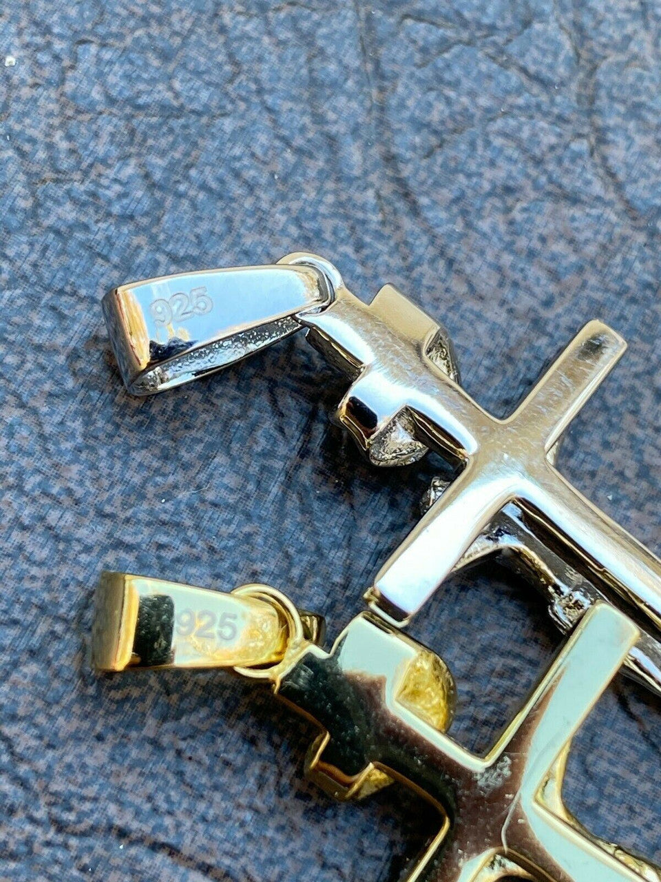 Italiano Silver, Inc Real Solid 925 Sterling Silver Plain Gold Cross Jesus Crucifix Pendant Necklace