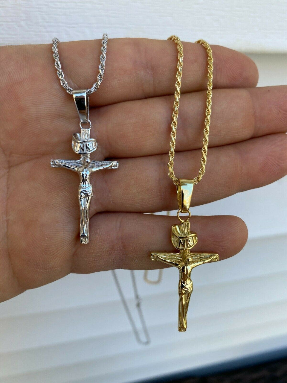Italiano Silver, Inc Real Solid 925 Sterling Silver Plain Gold Cross Jesus Crucifix Pendant Necklace