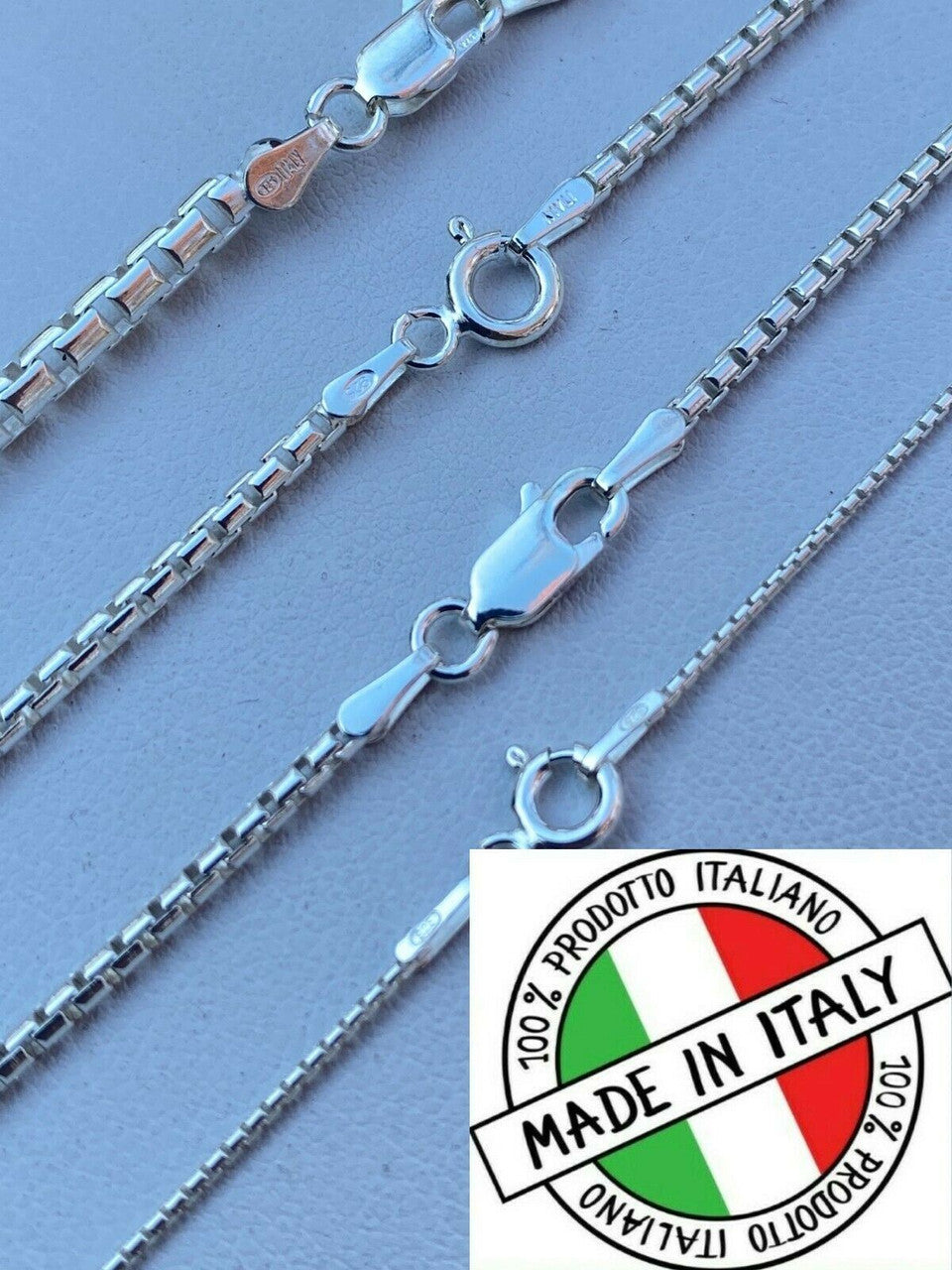 Italiano Silver, Inc Real Solid 925 Sterling Silver Rounded Box Chain 1-3mm Necklace Men Ladies Snake
