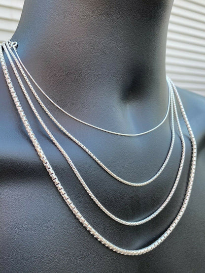 Italiano Silver, Inc Real Solid 925 Sterling Silver Rounded Box Chain 1-3mm Necklace Men Ladies Snake