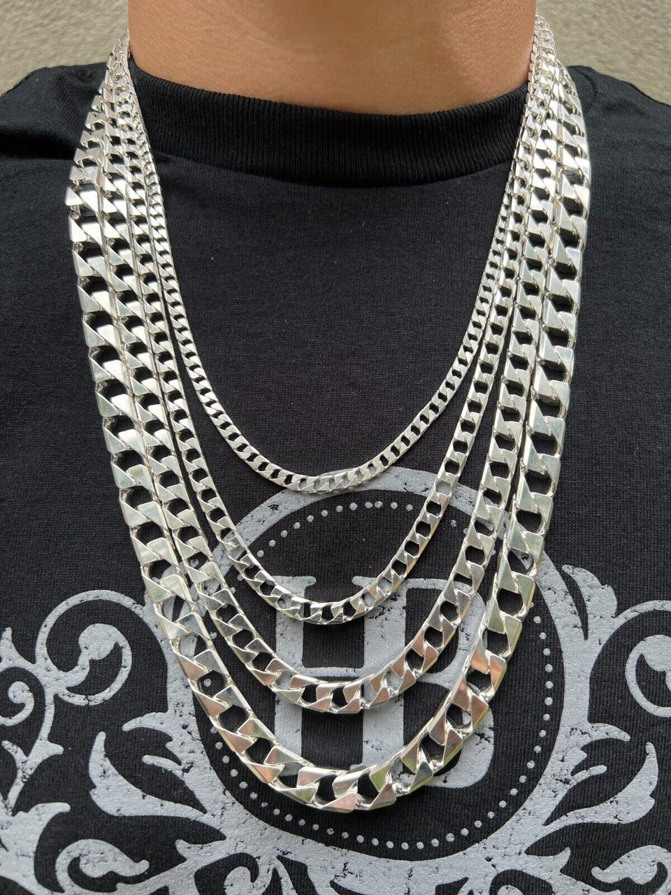 Italiano Silver, Inc Real Solid 925 Sterling Silver SQUARE Miami Cuban Chain Necklace / Bracelet Curb