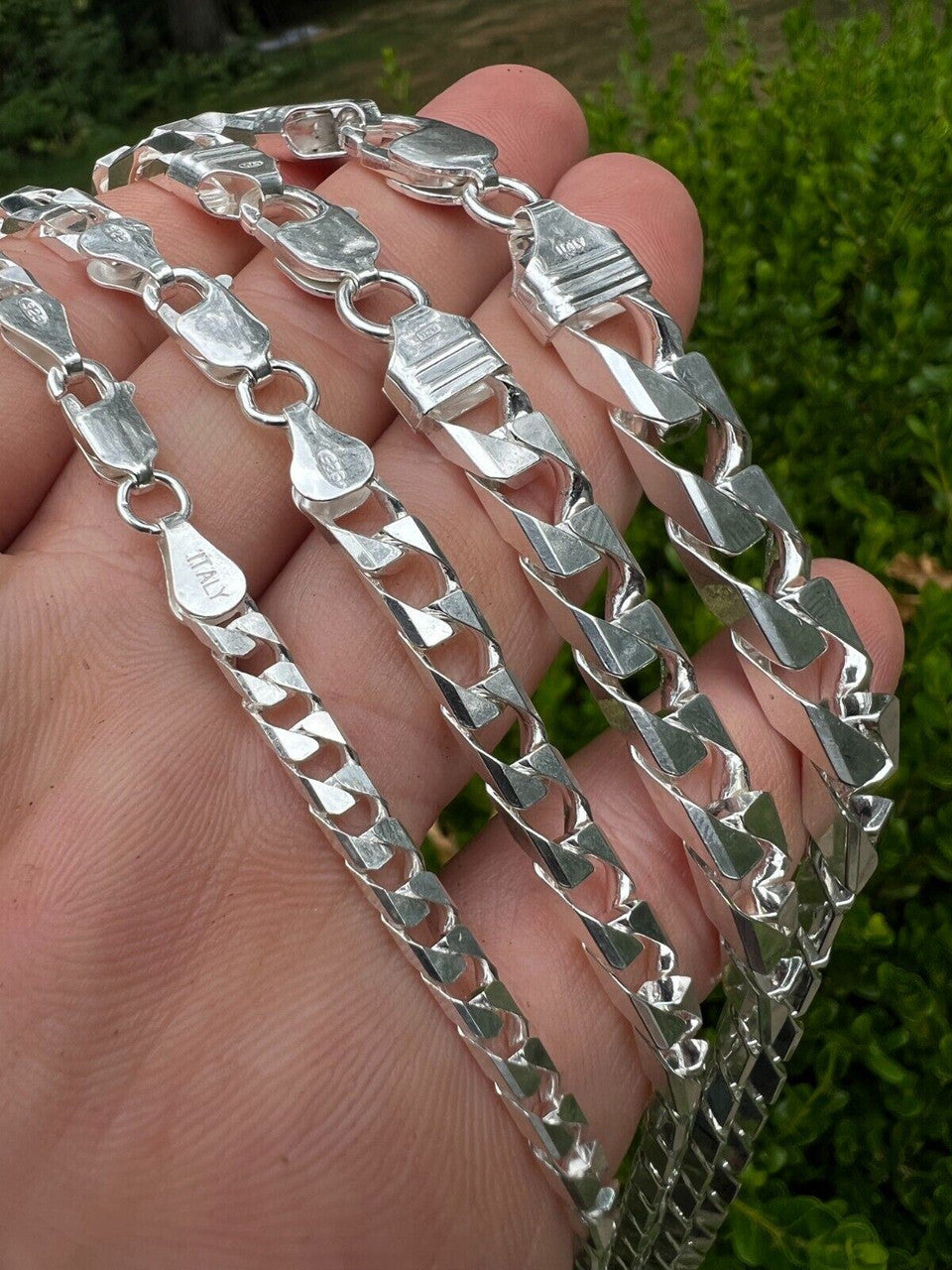 Italiano Silver, Inc Real Solid 925 Sterling Silver SQUARE Miami Cuban Chain Necklace / Bracelet Curb