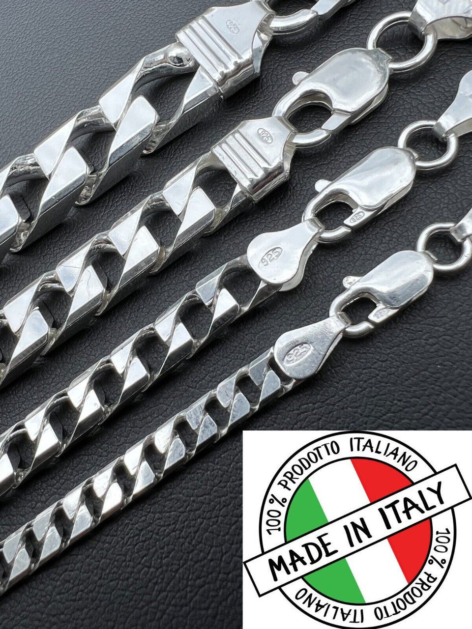 Italiano Silver, Inc Real Solid 925 Sterling Silver SQUARE Miami Cuban Chain Necklace / Bracelet Curb