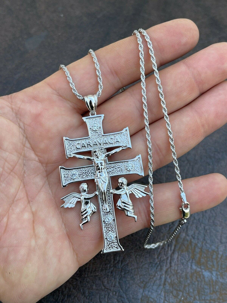 Italiano Silver, Inc Real Solid Sterling 925 Silver Caravaca Cross Double Crucifix Mens LARGE 2.5