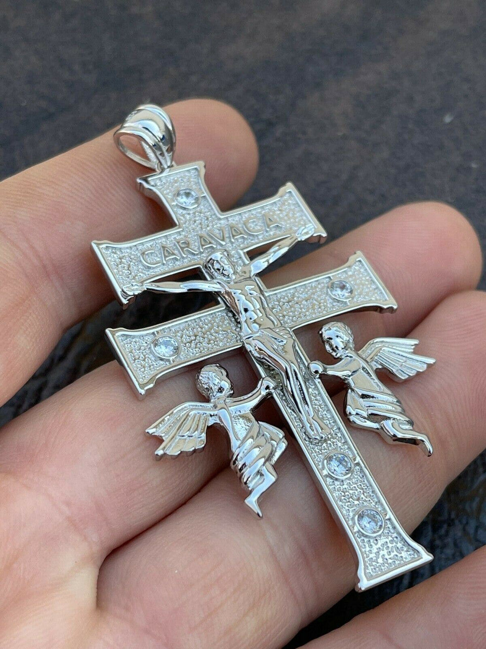 Italiano Silver, Inc Real Solid Sterling 925 Silver Caravaca Cross Double Crucifix Mens LARGE 2.5