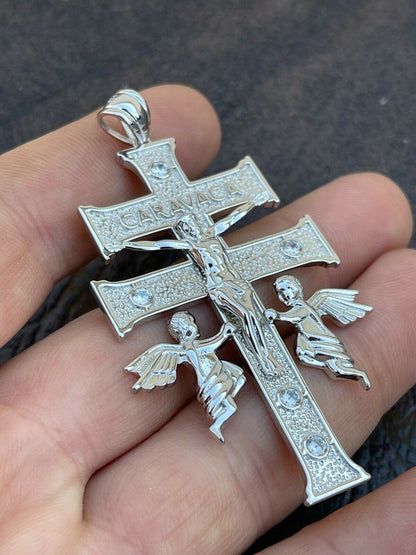 Italiano Silver, Inc Real Solid Sterling 925 Silver Caravaca Cross Double Crucifix Mens LARGE 2.5
