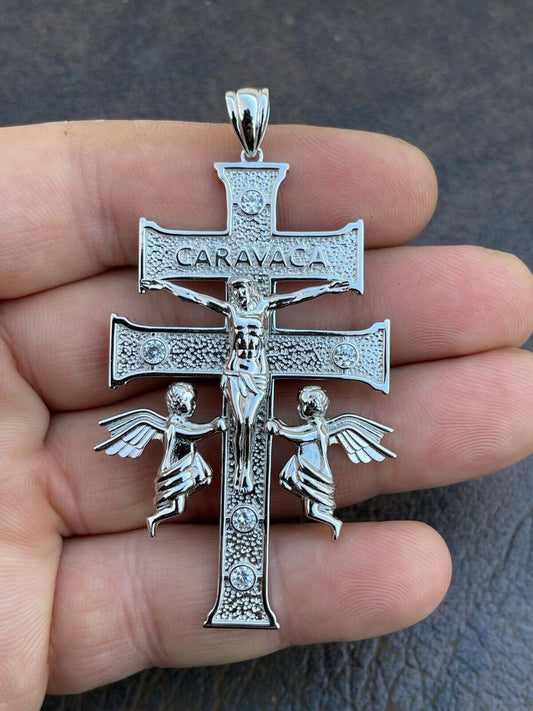 Italiano Silver, Inc Real Solid Sterling 925 Silver Caravaca Cross Double Crucifix Mens LARGE 2.5