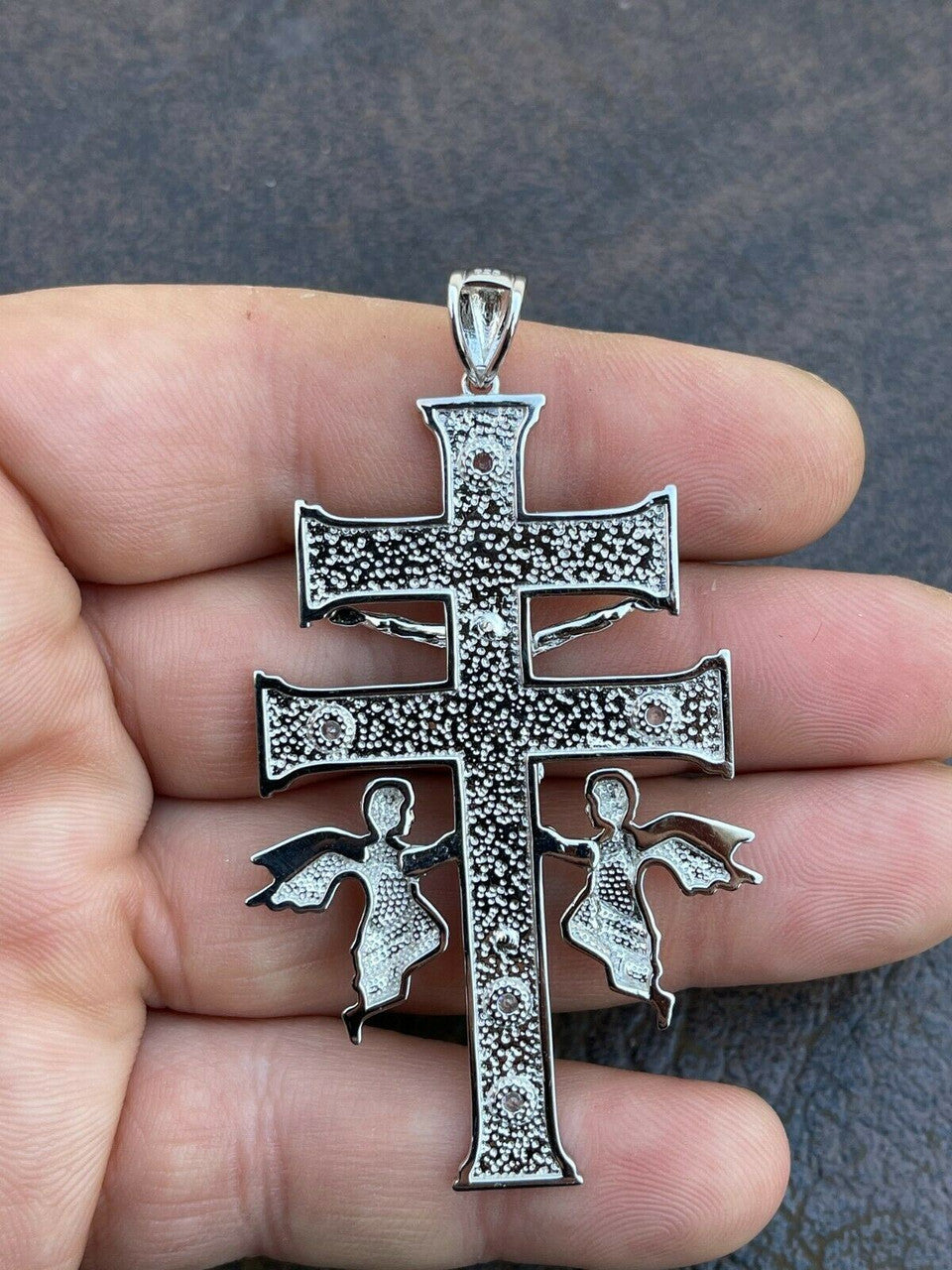 Italiano Silver, Inc Real Solid Sterling 925 Silver Caravaca Cross Double Crucifix Mens LARGE 2.5