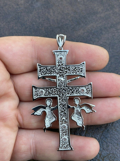 Italiano Silver, Inc Real Solid Sterling 925 Silver Caravaca Cross Double Crucifix Mens LARGE 2.5