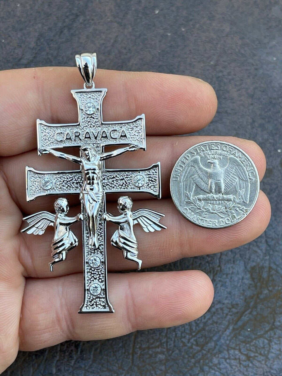 Italiano Silver, Inc Real Solid Sterling 925 Silver Caravaca Cross Double Crucifix Mens LARGE 2.5