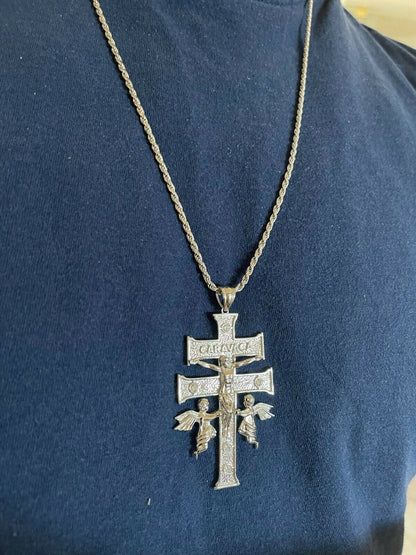 Italiano Silver, Inc Real Solid Sterling 925 Silver Caravaca Cross Double Crucifix Mens LARGE 2.5