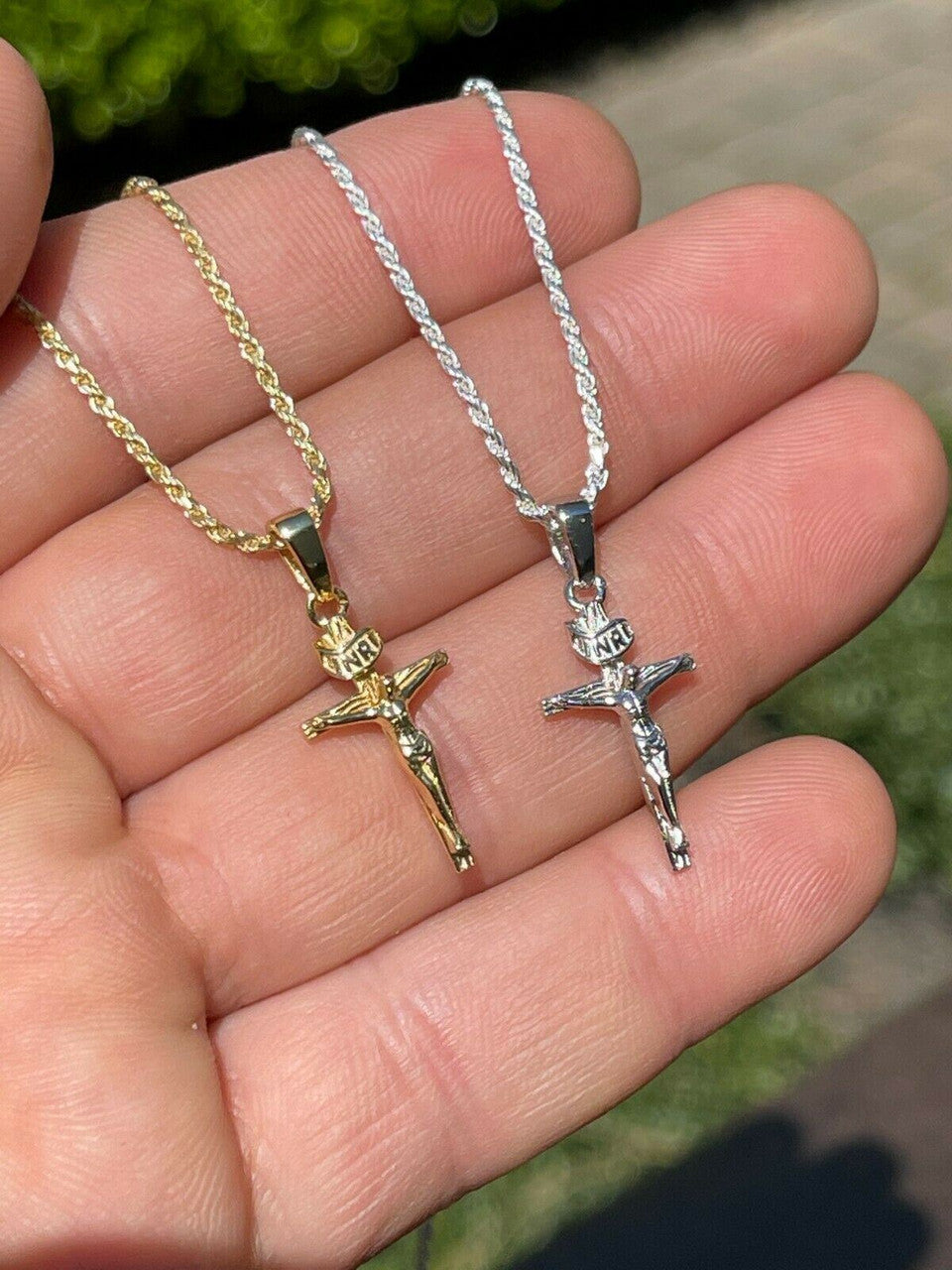 Italiano Silver, Inc Small 0.75 925 Sterling Silver Plain Gold Cross Jesus Crucifix Pendant Necklace