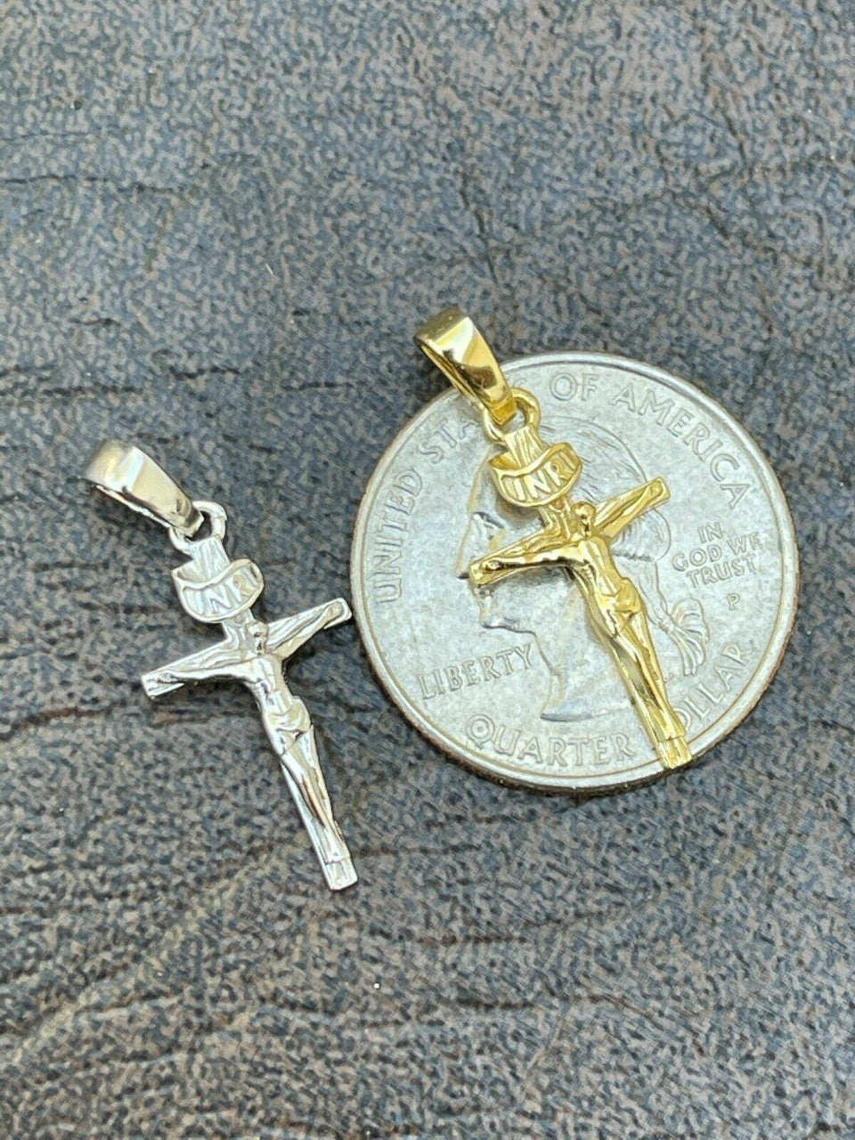 Italiano Silver, Inc Small 0.75 925 Sterling Silver Plain Gold Cross Jesus Crucifix Pendant Necklace