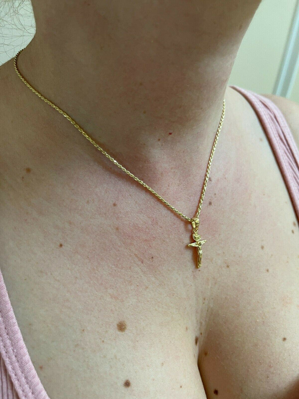 Italiano Silver, Inc Small 0.75 925 Sterling Silver Plain Gold Cross Jesus Crucifix Pendant Necklace