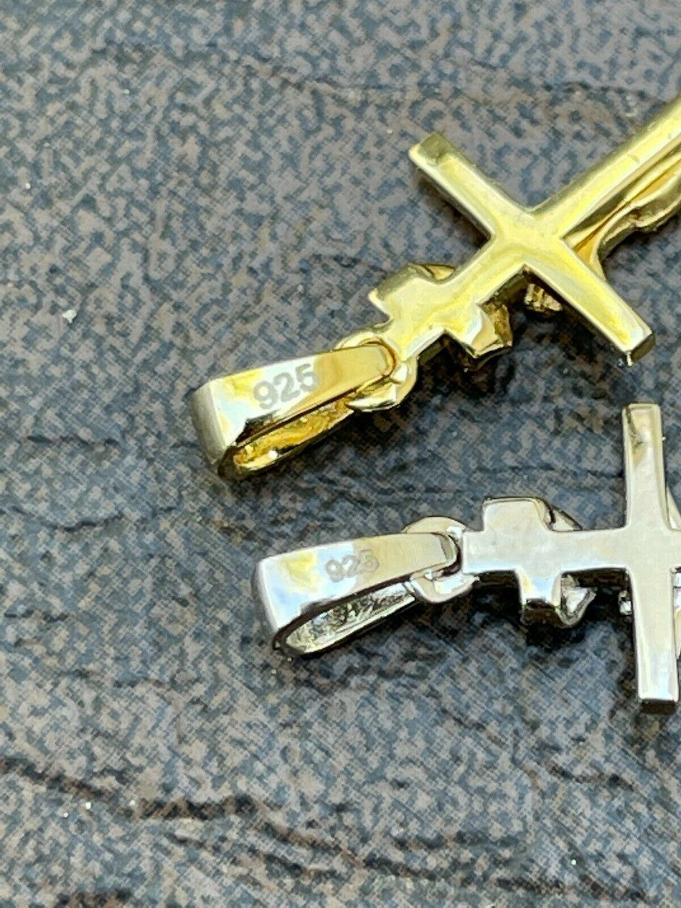 Italiano Silver, Inc Small 0.75 925 Sterling Silver Plain Gold Cross Jesus Crucifix Pendant Necklace