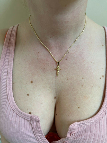 Italiano Silver, Inc Small 0.75 925 Sterling Silver Plain Gold Cross Jesus Crucifix Pendant Necklace