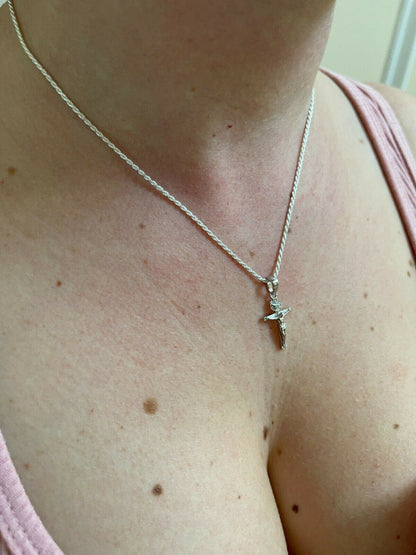 Italiano Silver, Inc Small 0.75 925 Sterling Silver Plain Gold Cross Jesus Crucifix Pendant Necklace