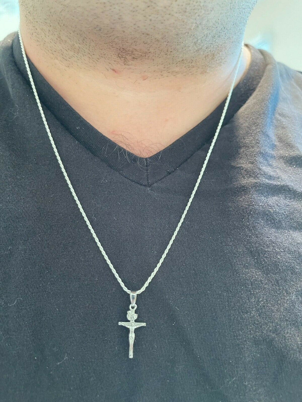 Italiano Silver, Inc Small 0.75 925 Sterling Silver Plain Gold Cross Jesus Crucifix Pendant Necklace