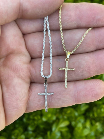 Italiano Silver, Inc Small 0.75 Plain Cross Pendant Solid 925 Sterling Silver / 14k Gold Necklace