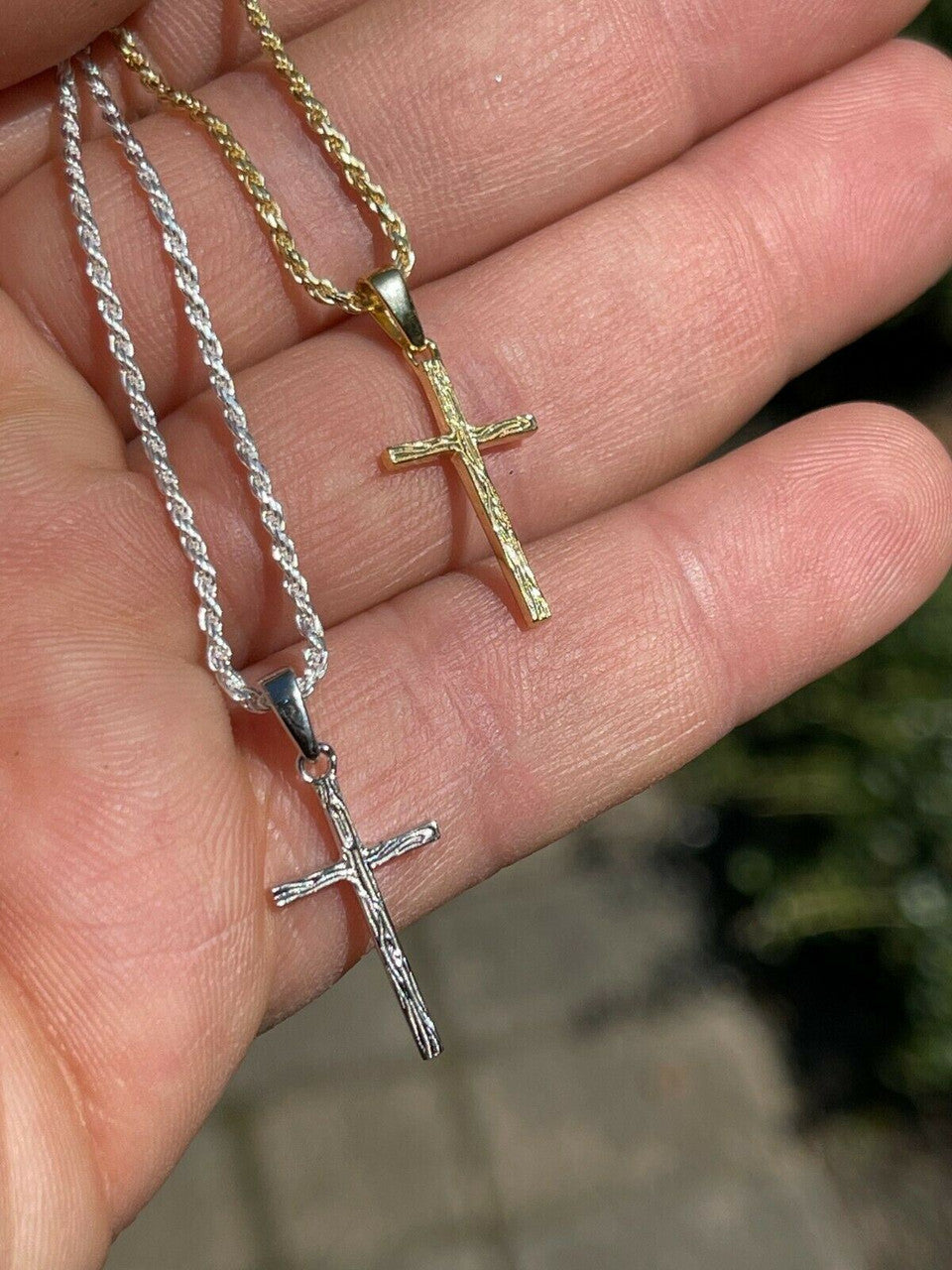 Italiano Silver, Inc Small 0.75 Plain Cross Pendant Solid 925 Sterling Silver / 14k Gold Necklace