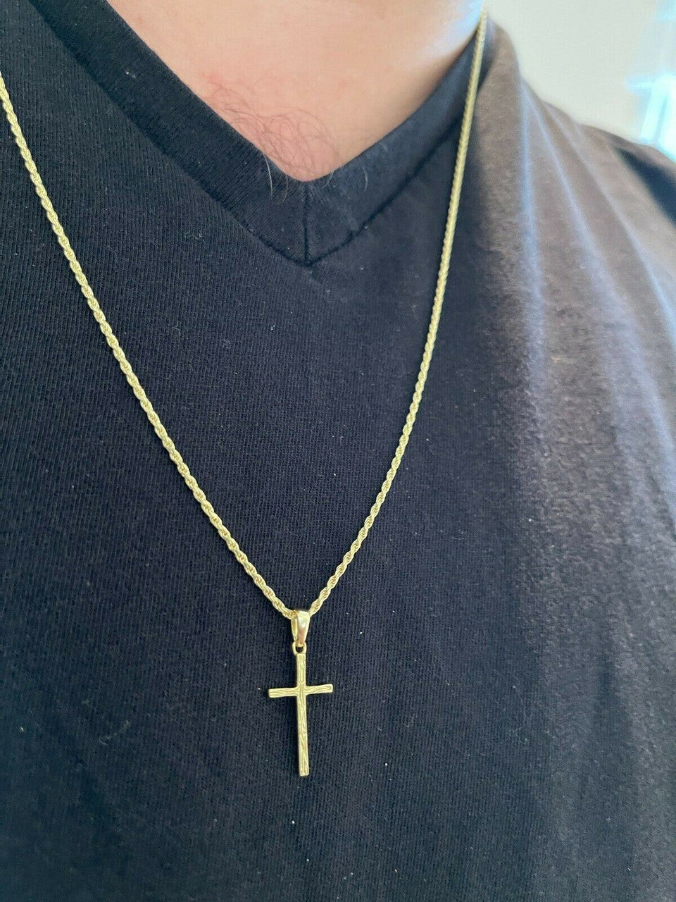 Italiano Silver, Inc Small 0.75 Plain Cross Pendant Solid 925 Sterling Silver / 14k Gold Necklace