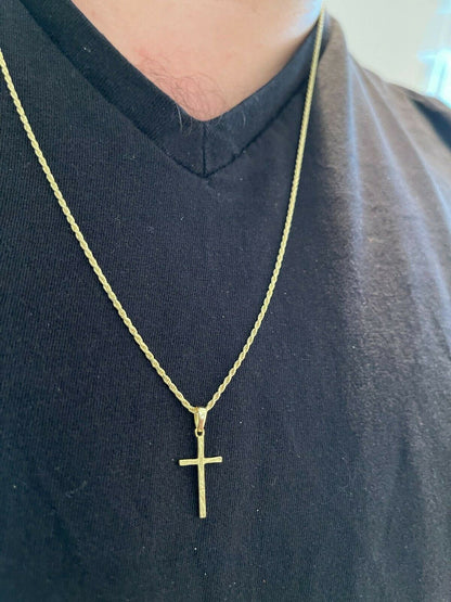 Italiano Silver, Inc Small 0.75 Plain Cross Pendant Solid 925 Sterling Silver / 14k Gold Necklace