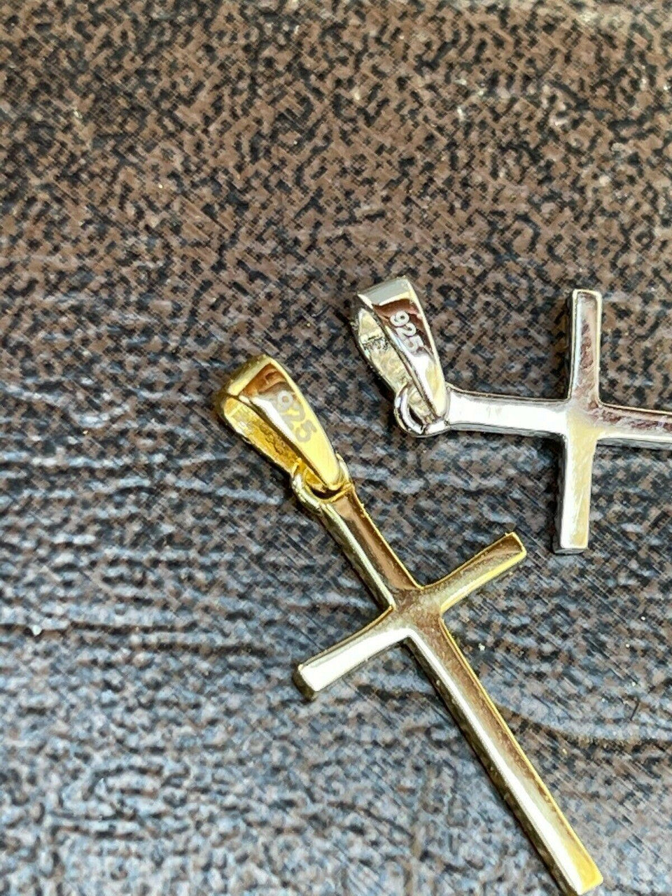 Italiano Silver, Inc Small 0.75 Plain Cross Pendant Solid 925 Sterling Silver / 14k Gold Necklace