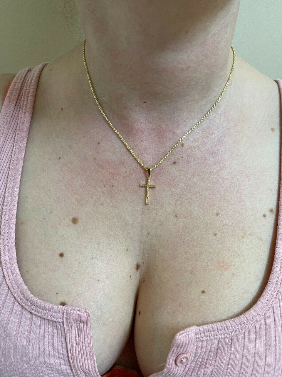 Italiano Silver, Inc Small 0.75 Plain Cross Pendant Solid 925 Sterling Silver / 14k Gold Necklace