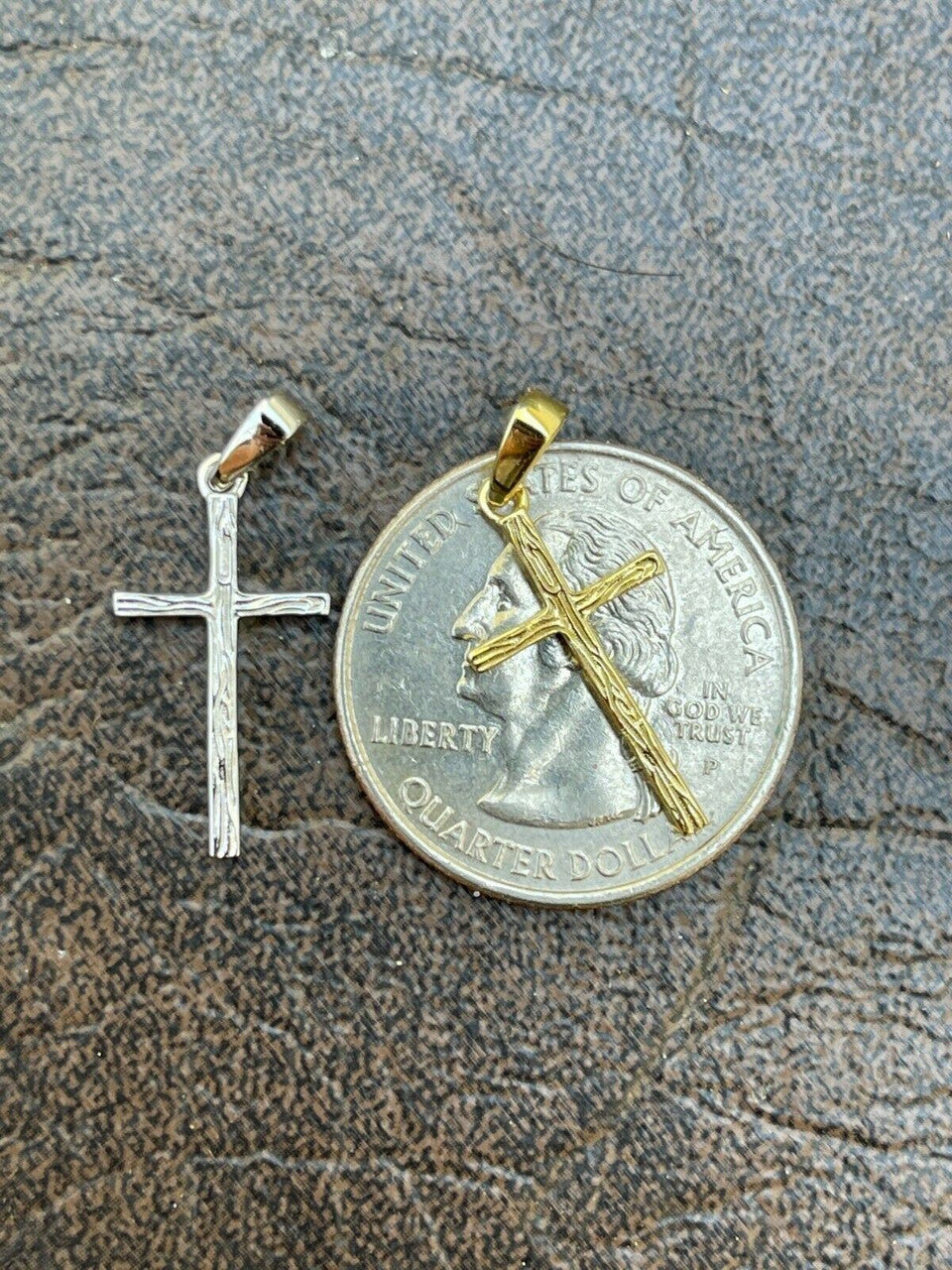 Italiano Silver, Inc Small 0.75 Plain Cross Pendant Solid 925 Sterling Silver / 14k Gold Necklace