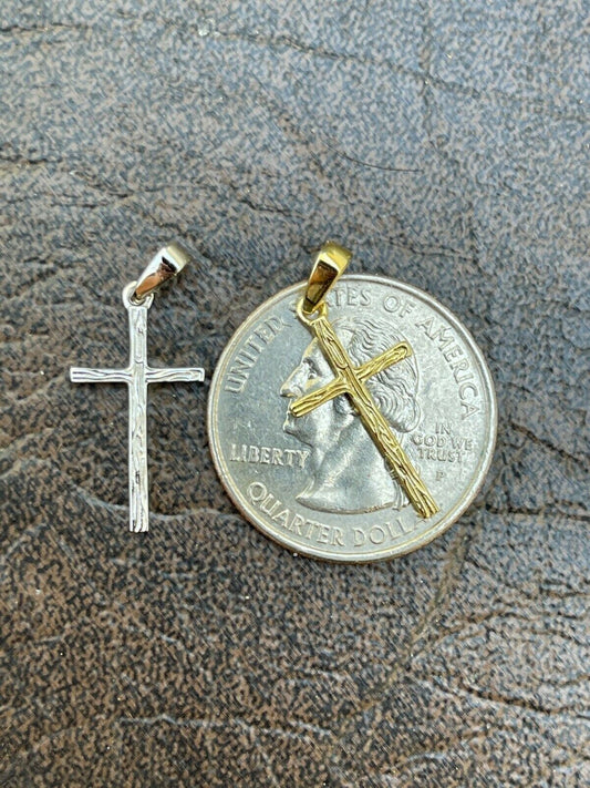 Italiano Silver, Inc Small 0.75 Plain Cross Pendant Solid 925 Sterling Silver / 14k Gold Necklace