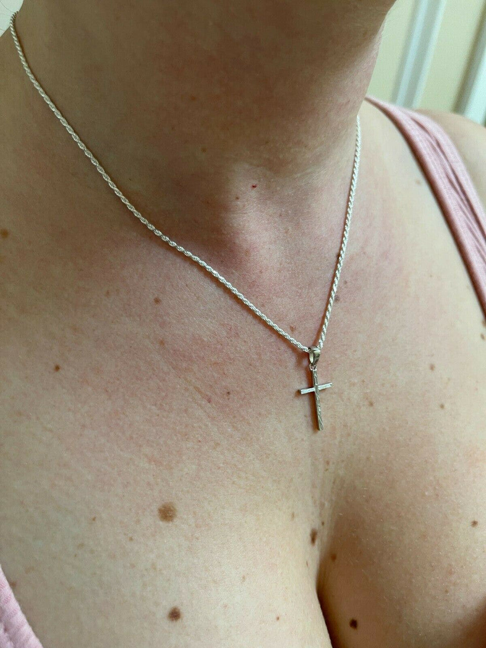 Italiano Silver, Inc Small 0.75 Plain Cross Pendant Solid 925 Sterling Silver / 14k Gold Necklace