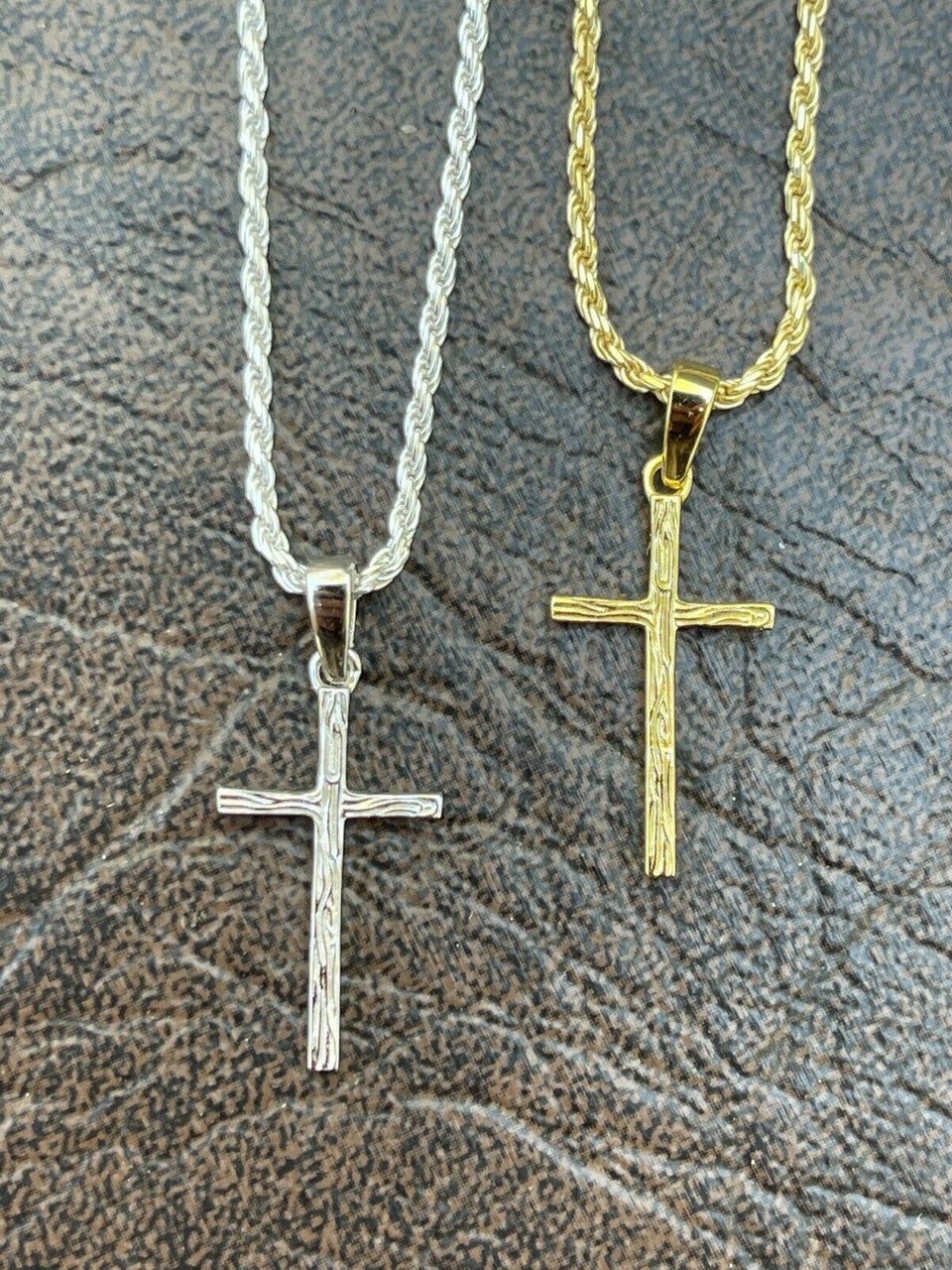 Italiano Silver, Inc Small 0.75 Plain Cross Pendant Solid 925 Sterling Silver / 14k Gold Necklace