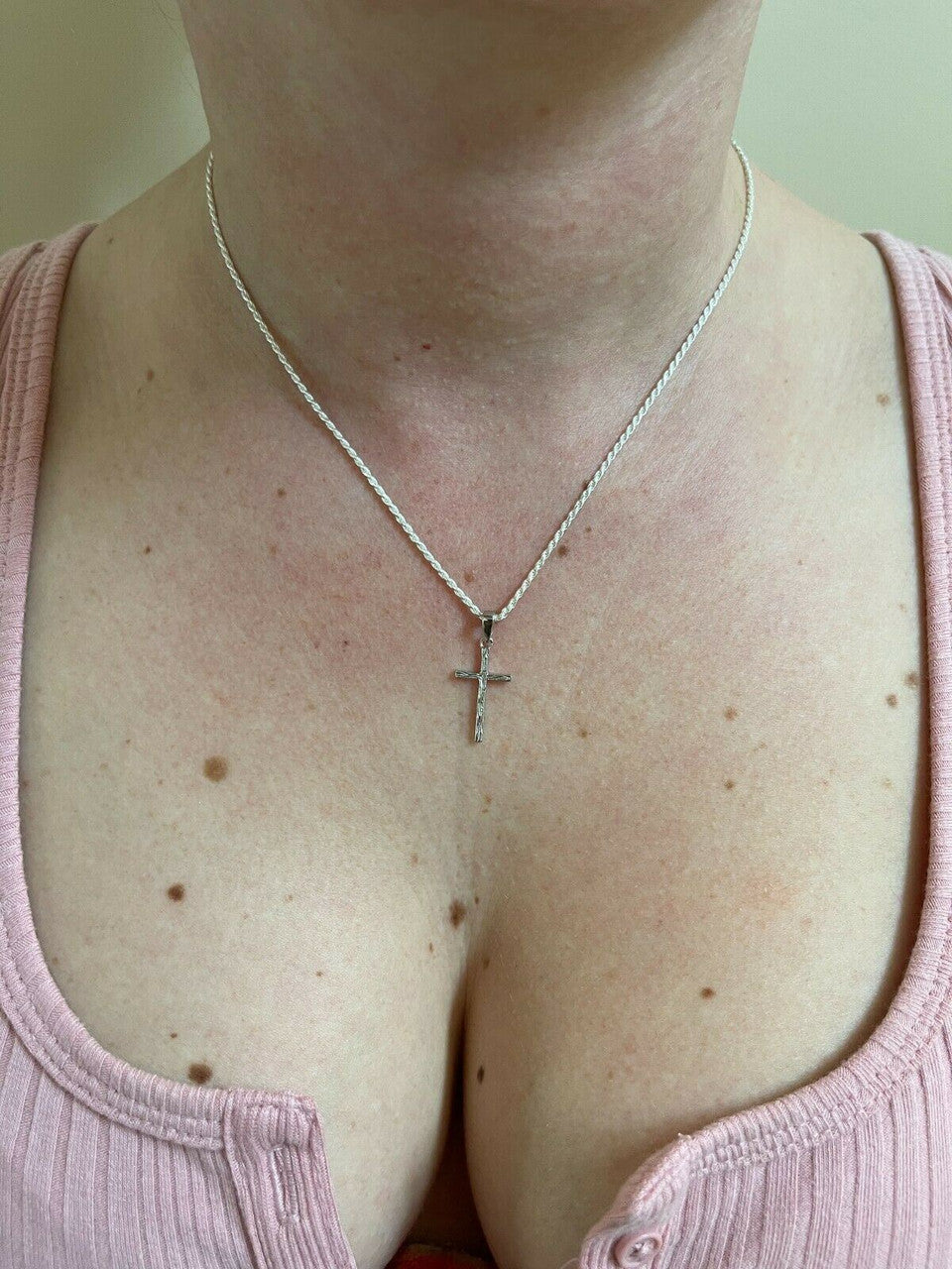 Italiano Silver, Inc Small 0.75 Plain Cross Pendant Solid 925 Sterling Silver / 14k Gold Necklace