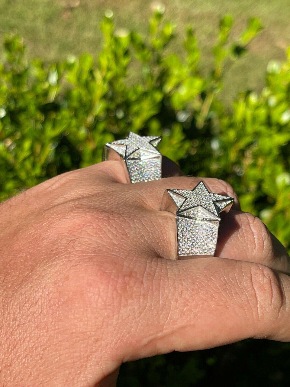 Italiano Silver, Inc Solid 925 Silver Iced Hip Hop Out STAR Pinky RING MOISSANITE Pass Diamond Tester