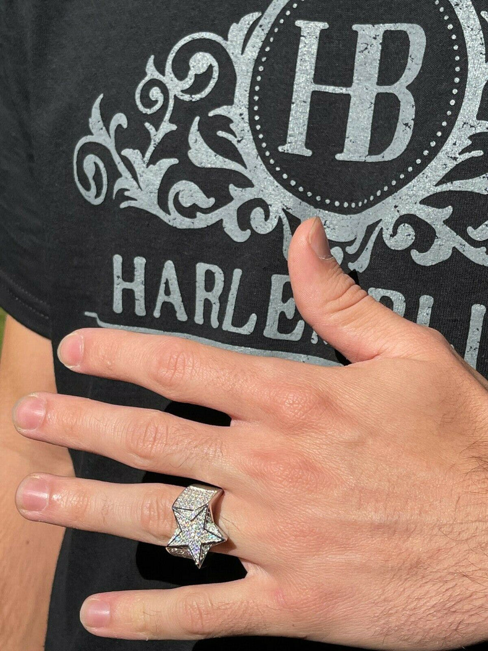 Italiano Silver, Inc Solid 925 Silver Iced Hip Hop Out STAR Pinky RING MOISSANITE Pass Diamond Tester