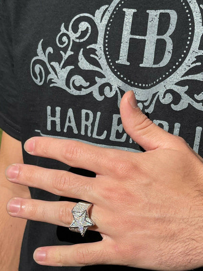Italiano Silver, Inc Solid 925 Silver Iced Hip Hop Out STAR Pinky RING MOISSANITE Pass Diamond Tester
