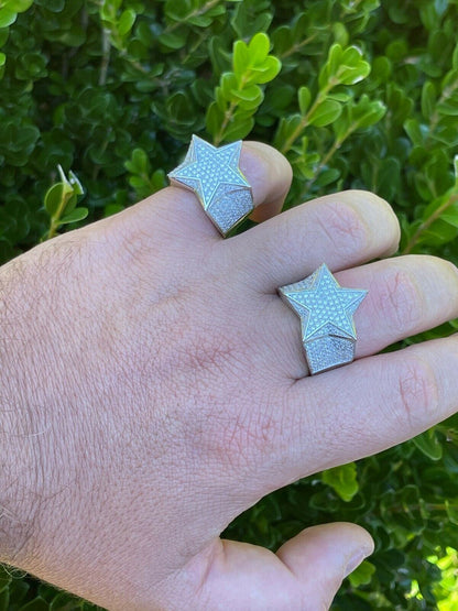 Italiano Silver, Inc Solid 925 Silver Iced Hip Hop Out STAR Pinky RING MOISSANITE Pass Diamond Tester