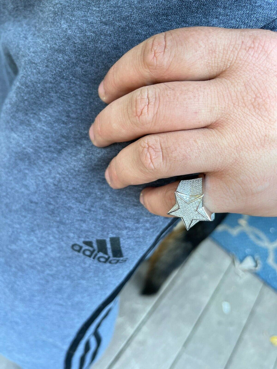 Italiano Silver, Inc Solid 925 Silver Iced Hip Hop Out STAR Pinky RING MOISSANITE Pass Diamond Tester