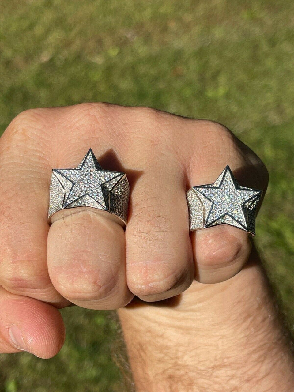 MOISSANITE Iced Out Star Ring For Men- 925 Silver – Harlembling