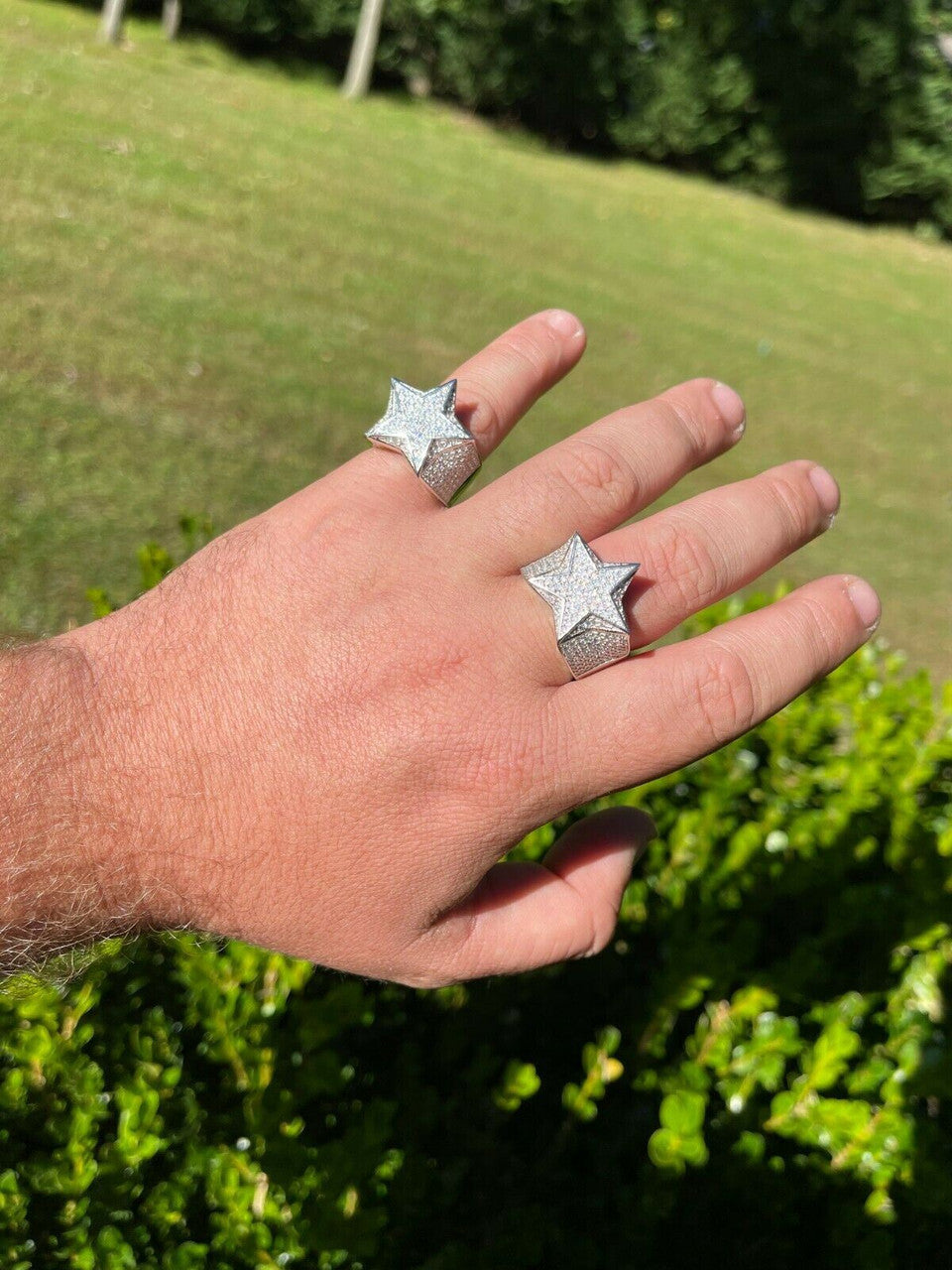 MOISSANITE Iced Out Star Ring For Men- 925 Silver – Harlembling