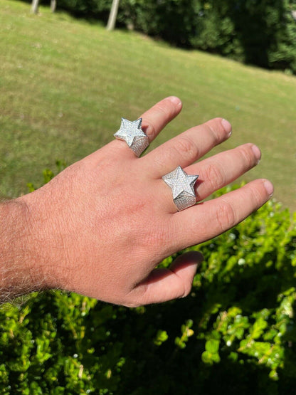 Italiano Silver, Inc Solid 925 Silver Iced Hip Hop Out STAR Pinky RING MOISSANITE Pass Diamond Tester