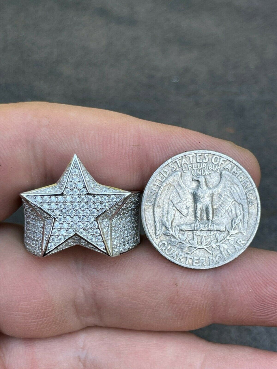 Italiano Silver, Inc Solid 925 Silver Iced Hip Hop Out STAR Pinky RING MOISSANITE Pass Diamond Tester