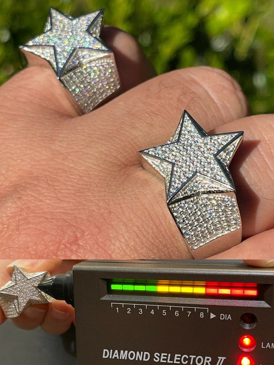 MOISSANITE Iced Out Star Ring For Men- 925 Silver – Harlembling
