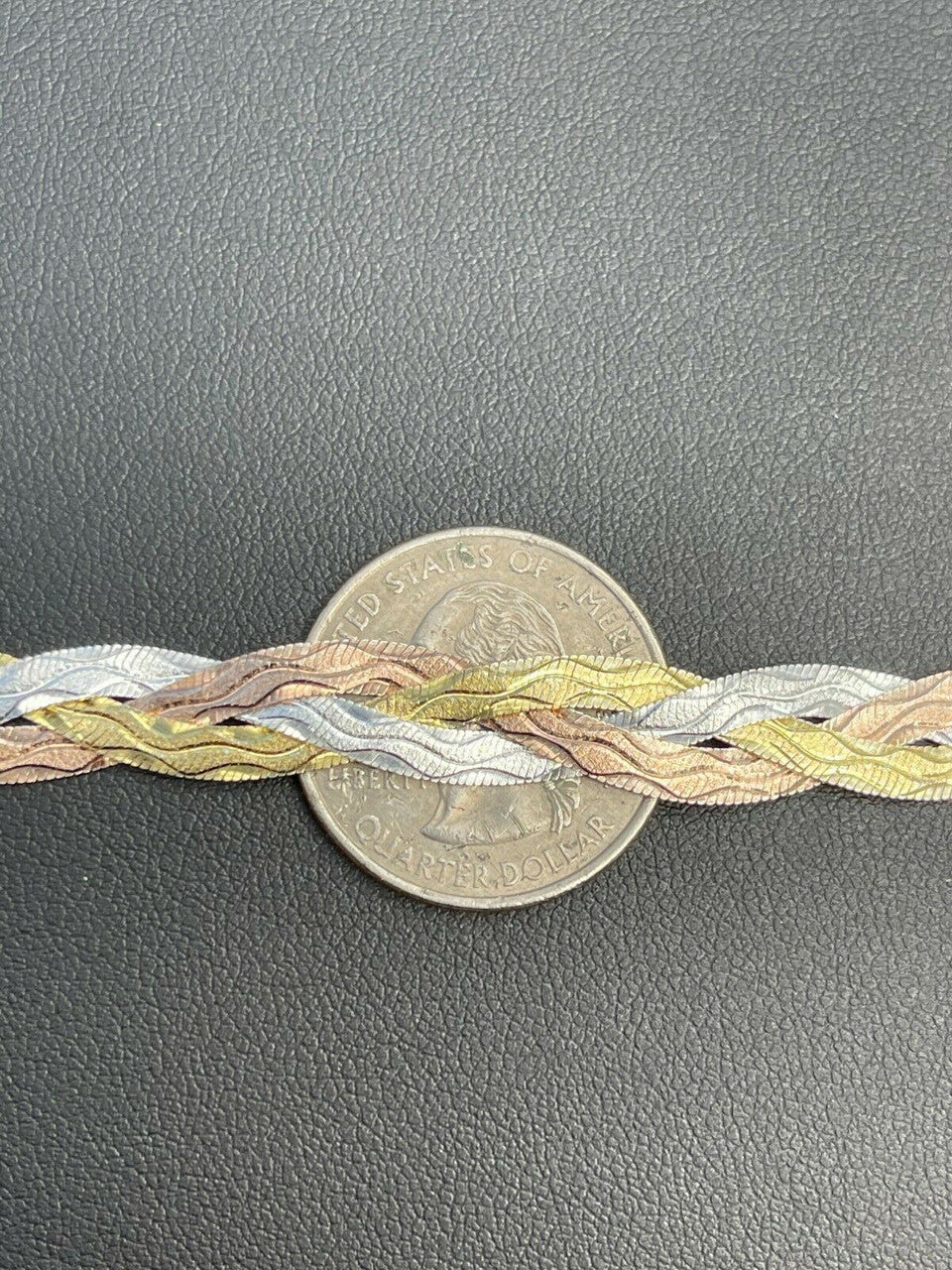 Italiano Silver, Inc Solid 925 Silver Tri Color Yellow Rose Gold Braided Herringbone Bracelet 10mm