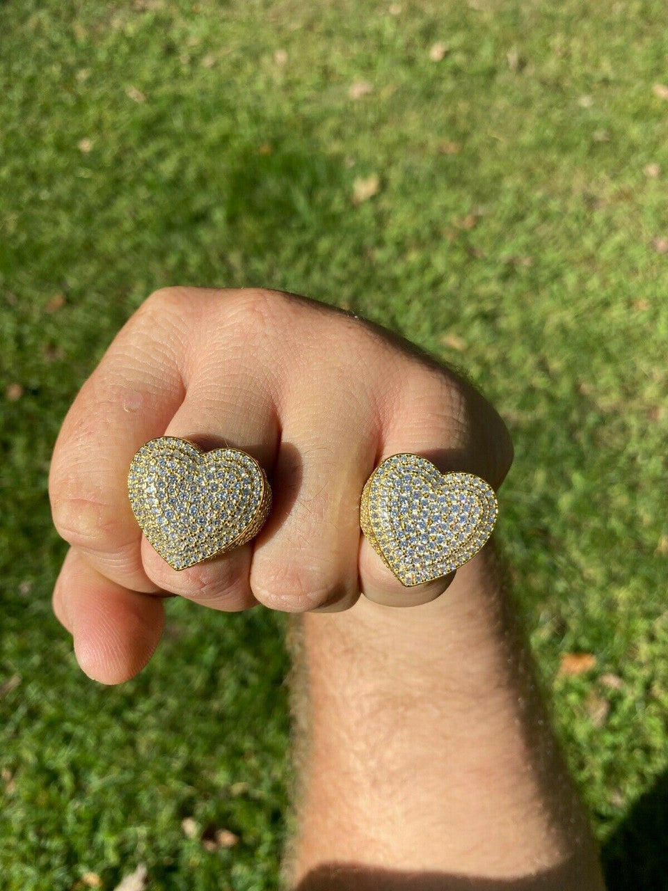 Italiano Silver, Inc Solid 925 Sterling Silver 14k Gold Finish Hip Hop Large Heart Iced Diamond Ring