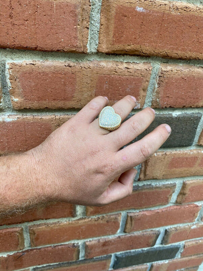 Italiano Silver, Inc Solid 925 Sterling Silver 14k Gold Finish Hip Hop Large Heart Iced Diamond Ring